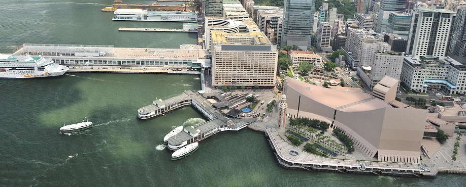 An aerial view of the Hong Kong Cultural Centre, Kowloon Peninsula.